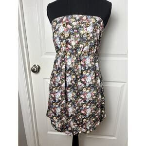 Floral Strapless Bubble Twee And Preppy Mini Dress Large